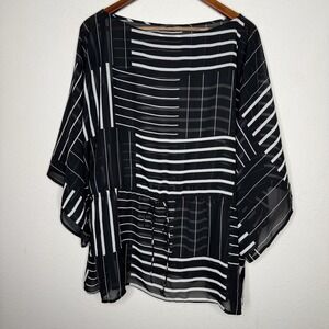 Chaps Womens Top Size Black‎ & White Striped Boat Neck 2X